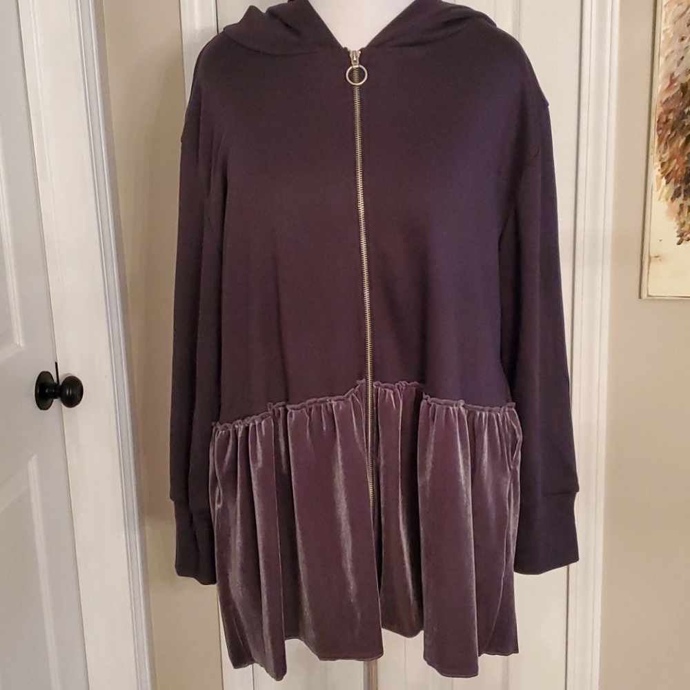 Gray ruffled zip up shirt